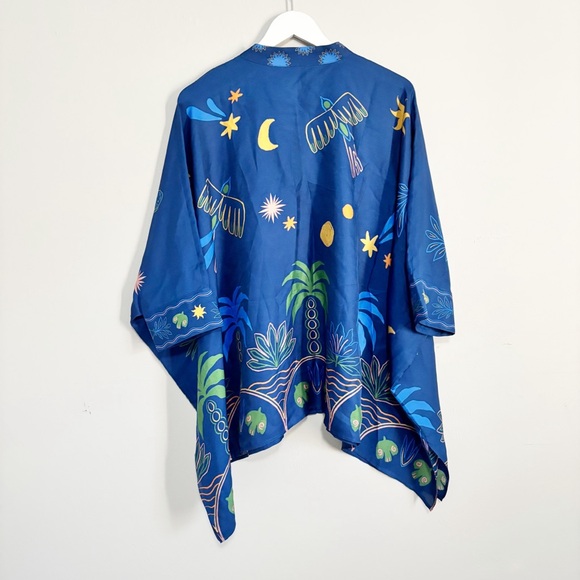 JOHNNY WAS JADE Women’s Blue Print KATIA OVERSIZED BLOUSE In DEL MAR Size L/XL - Picture 4 of 14